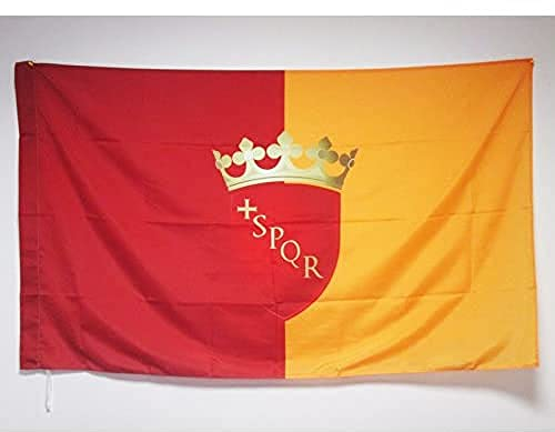 AZ FLAG Bandiera Città di Roma con Stemma 150x90cm - Bandiera Romana con Blasone 90 x 150 cm Foro per Asta