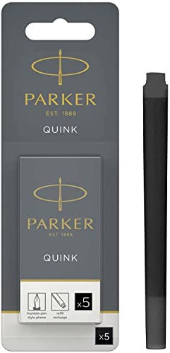Parker Fountain Pen Ink Refill Cartridges | Long | Black QUINK Ink | 5 Count (Blister)