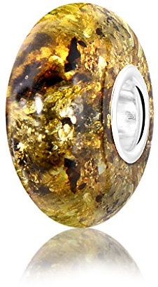ANDANTE - Premium Collection - Echter OSTSEE Bernstein Bead Charm Kettenanhänger Waldschatz in 925 Sterling Silber - zertifiziert - GOLD DES MEERES - Farbe GELB GRÜN COGNAC - 8 mm x 14 mm