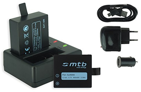 2X Akku + Dual-Ladegerät (Netz+Kfz+USB) für Qumox SJ4000, SJ4000+, SJ5000, SJ5000+, SJ5000X Elite/SJCam M10(+), X1000 / DBPower EX4000, EX5000 ... s. Liste!