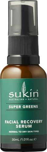Sukin Super Greens Facial Recovery Serum 30ml- with Acai & Goji Berry; cruelty free & vegan friendly - has a light consistency for speedy absorption & infused detoxifying ingredients.