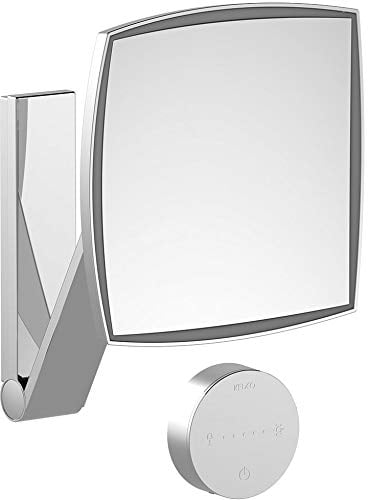 Keuco Wand-Kosmetikspiegel mit Schwenkarm, Variabler LED-Beleuchtung, 5-facher Vergrößerung, Unterputz-Kabelführung, 20x20cm, eckig, Chrom, iLook_Move