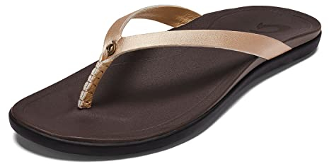 OLUKAI Ho'opio Leather Sandals- Women's Bubbly/Dark Java 5