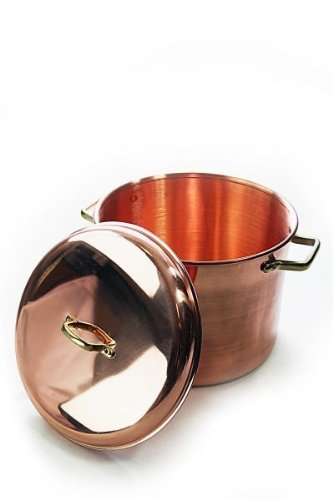 CopperGarden Kupfertopf mit Deckel + Griffen aus Messing 12 L I Glatter Kupferkochtopf aus blankem Kupfer: Ideale Wärmeleitung & -verteilung I Robuster Kupfer Topf 100% lebensmittelecht