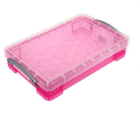 Really Useful Box 4 Litre Plastic Storage Box Transparent Bright Pink
