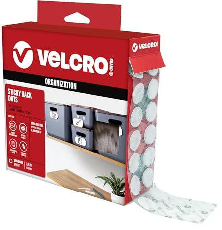 VELCRO Brand Dots with Adhesive, White, Medium 3/4 in Circles, 200 Pk