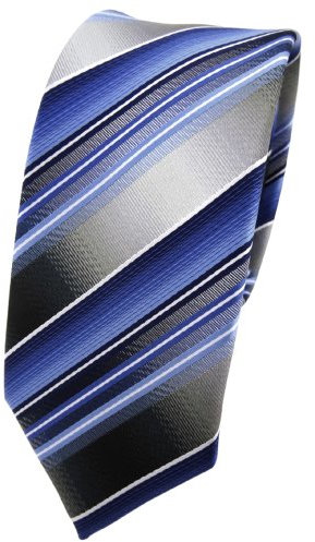 TigerTie schmale Designer Krawatte in blau hellblau silber anthrazit gestreift - Tie Binder
