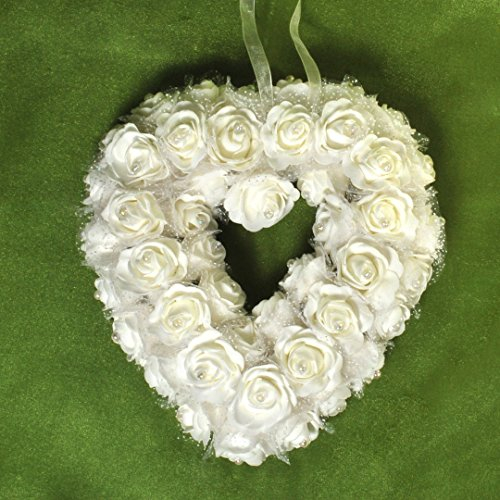 Dekorationsherz weiße Rosen zum Aufhängen Dekoherz ca. 24 x 23 cm Rosenherz