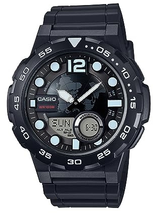 Casio Men's AEQ100W-1AV 3D Dial Analog-Digital Display Quartz Black Watch