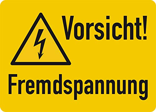 LEMAX® Aufkleber Warnschild, Vorsicht! Fremdspannung, ISO 7010 Folie selbstklebend 105x74mm