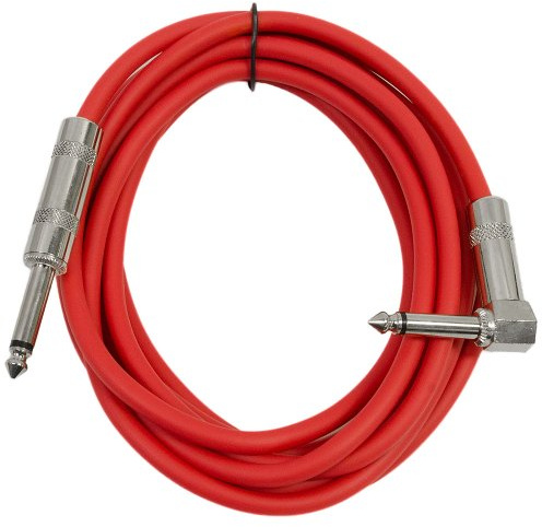 Seismic Audio SAGC10R-Red 10-Feet TS 1/4-Inch to 1/4-Inch Right Angle TS Guitar Cables, Red