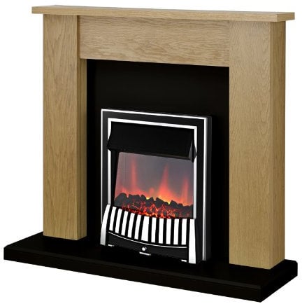 Adam New England Oak and Black Surround with Chrome Elan Electric Fire, 2000 Watt