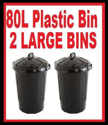 2 x 80L Plastic Dustbin Waste Rubbish Bin With Clip Lid