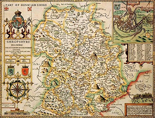Shropshire Historical Map 1000 Piece Jigsaw Puzzle (1610). Free print!