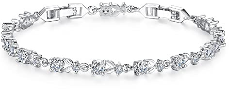 WOSTU 14K White Gold Plated 3mm Cubic Zirconia Classic Tennis Bracelet | Gold Bracelets for Women | Size 6.5-7.5 Inch