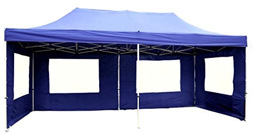 Falt-Pavillon Partyzelt mit Seitenteilen solide Ausführung für Garten Terrasse Feier Markt als Unterstand Plane wasserdichtes Dach 270/m² 3 x 6 m blau