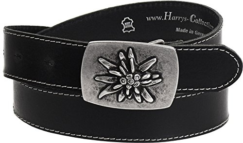 Harrys-Collection Trachtengürtel mit Edelweiß Schließe in 2 Farben, Bundweite:100, Farben:schwarz