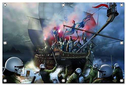 Ultras Rostock Schiff Bild auf PVC Plane/PVC Banner inkl Ösen, Maße: 120x80 cm