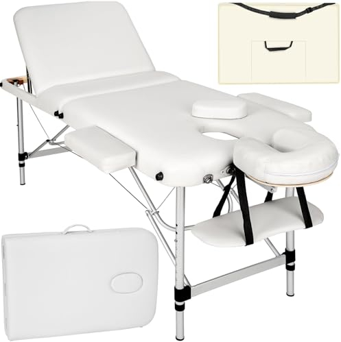 TecTake® Table de Massage Pliante Professionnelle 3 Zones Aluminium Cosmetique Lit de Massage Table Esthetique Tatouage Portable avec Repose Bras, Housse de Transport Incluse
