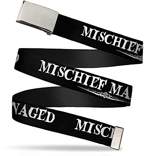 Buckle-Down Boys Web Belt 1.5, Harry Potter Mischief Managed Black/White, Wide-42