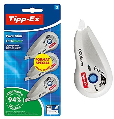 Tipp-Ex Pure Mini ECOlutions Korrekturbänder – 6 m x 5 mm, Sonderformat, 3 Stück
