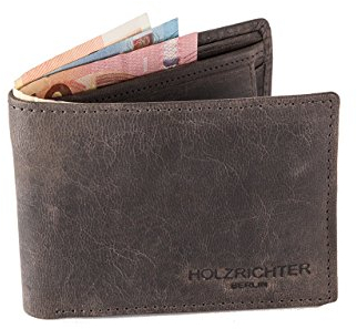 HOLZRICHTER Berlin - Herren Geldbörse aus Leder (No 1-2), 9x12x1 cm im Querformat, Edles Portmonnaie mit 6 Fächer, 2 Einschubfächer und 1 Münzfach, Geldbeutel, Schokoadenbraun