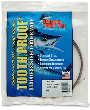 AFW #19 Tooth Proof Stainless Steel Single Strand Leader Wire, 360 lb Test, Camo, 30 ft
