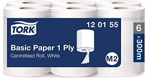 Tork Standard-Papierwischtücher mit Innenabrollung Weiß M2, kosteneffiziente Putztücher, 6 × 300 m, 120155