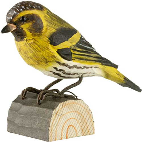 WILDLIFEGARDEN Wildlife Garden WG423 DecoBird Erlenzeisig - Handgeschnitzter Dekorative Vogel aus Holz - Kleine Europäische Vögel