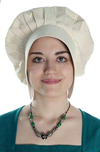 HEMAD Damen Mittelalter Haube mit Schild Baumwolle, naturbeige, Einheitsgröße
