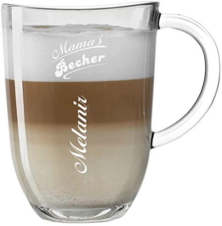 Leonardo Kaffeebecher mit Henkel Personalisiert mit Gravur passend zum Geburtstag - Latte-Macchiato Glas 380 ml - Kaffee-Glas Geschenk-Idee für Mamas - Motiv Mama´s Becher