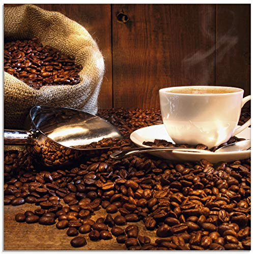 ARTland Wanddeko Glasbilder Wandbild Glas Bild einteilig 50x50 cm Quadratisch Kaffee Cafe Coffee Cappucino Kaffeebohnen Kaffeetasse Rösterei S6BV
