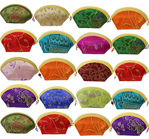kilofly Lot de 20 Pochettes Brocart Brocart brodé en Soie Chinoise, Multicolore, Taille Unique