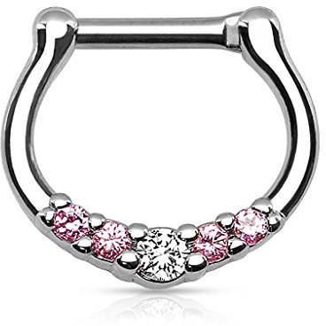 Piercingfaktor Piercing Ring Septum Tragus Helix Ohr Nase Lippe Brust Intim Nasenpiercing Nasenring Ohrpiercing Schild Clicker mit Strass Stein Silber Pink 1,2mm