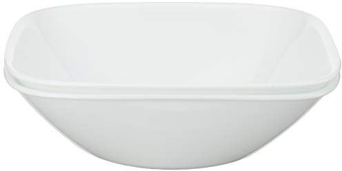 Corelle Vitrelle 1-Qt Serving Bowl, Large Serving Bowl, Triple Layer Glass, Crack and Chip Resistant, Square Serving Trays, 7.75W x 2.25H (Set of 2) White