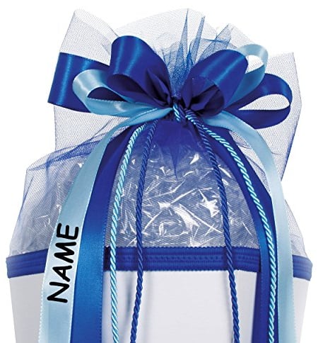 alles-meine.de GmbH große 3-D Schleife - incl. Name/Text - 24 cm breit u. 54 cm lang - Kordel blau hellblau - für Geschenke und Schultüten
