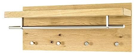 HAKU Möbel Wandgarderobe chrom, eiche, MDF, Metall, Wabenplatte - Maße: B 75 cm x H 30 cm x T 26 cm, Style: Modern