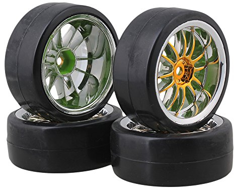 BQLZR RC1: 10 Rennwagen Black Plastic Slick Tyres mit 12-Speichen-Felgen für Drift Car & On Road Car Packung mit 4 Stück