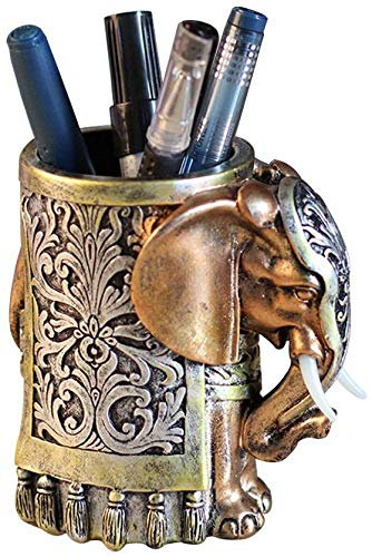 Kunstharz Bleistift Halter Schreibtisch Organizer Elefant Kopf 5 x 3 x 4 braun / silber