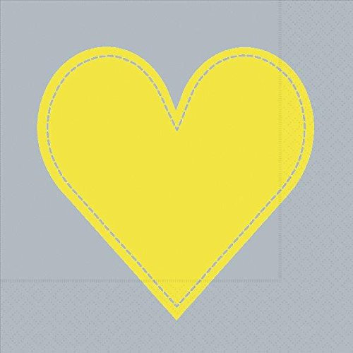 Unbekannt 20 Cocktail Servietten 25 x 25 cm Cocktail. Gelbes Herz auf grau. Heart Yellow/Grey