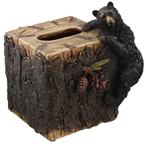 Dekorative Schwarz Bär/PINECONE Rustikal Taschentuchbox, quadratisch,