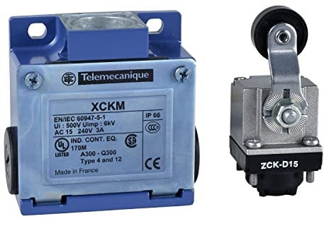 Schneider Electric XCKM115 ex OsiSwitch Métal Interrupteur de position format standard, levier à galet thermoplastique, tête rotative, 1NC+1NO, brusque, Pg11