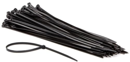 Perel Kabelbinder Nylon schwarz, 100 Stück, Kabelbinder 300 x 4,8 mm, UV-beständig, selbstverriegelnd, 36 kg Zugkraft, für schwere Anwendungen drinnen und draußen