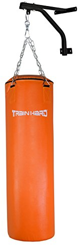 TrainHard Boxsack Senior Fighter 110 gefüllt 33kg 110x32cm mit Wandhalterung, Stahlkette & Drehwirbel