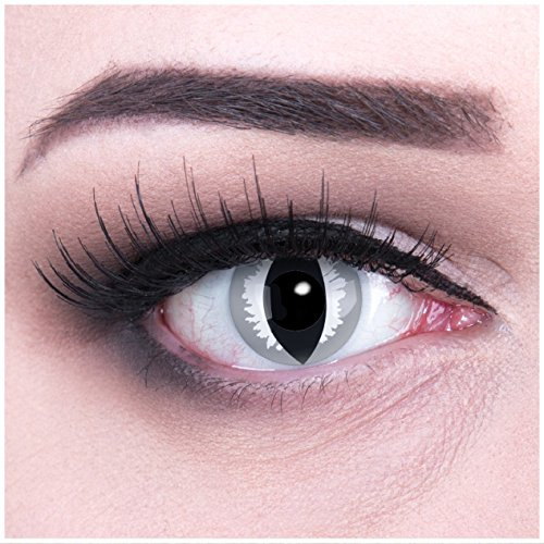 Funnylens 1 Paar farbige graue Drachenaugen Jahres Kontaktlinsen perfekt zu Halloween, Karneval und Fasching ohne Sehstärke Crazy Grey Dragon Topqualität mit Linsenbehälter und VERDREHSCHUTZ