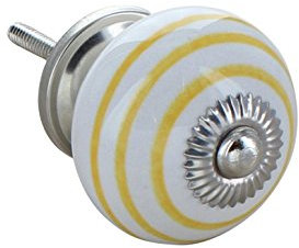 G Decor Striped on White Round Ceramic Door Knob Vintage Shabby Chic Cupboard Drawer Pull Handle 4505 (Yellow on White)