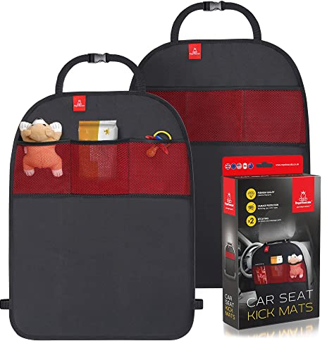 Royal Rascals Car Seat Kick Mats Back Seat Protector, Waterproof & Stain Resistant Back Seat Protector for Kids with Organiser Pockets & Storage, Baby Essentials, Set of 2 Car Seat Protectors