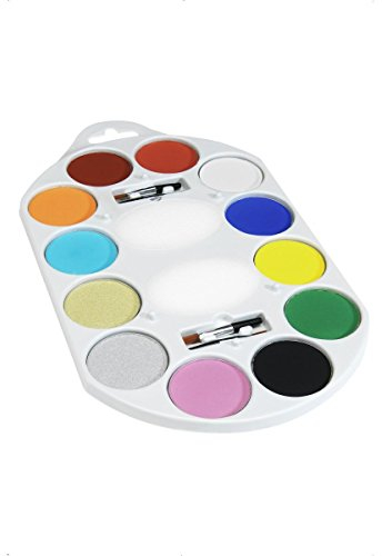 Smiffys Maquillage FX Smiffys, peinture à l'eau pour le visage et le corps, Aqua,12 couleurs, y compris 4 x pinceaux, 2 x éponges et manuel, à base d'eau