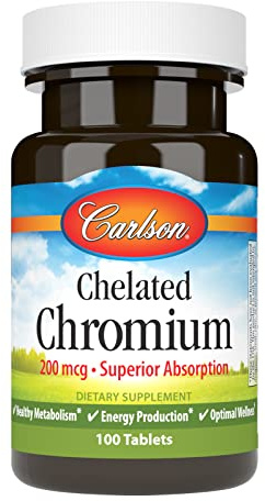 Carlson Chelated Chromium 200 mcg Superior Absorption - Healthy Metabolism Energy Production & Optimal Wellness - 100 Tablets