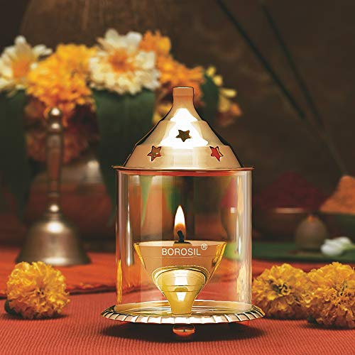 Borosil Akhand Diya (klein, Messing)